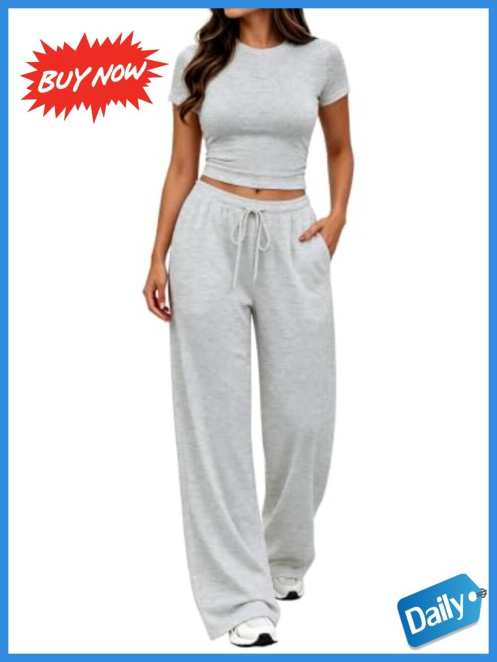 Women's 2 Piece Lounge Set Ruch Side Top & Wide Leg Pocket Pants